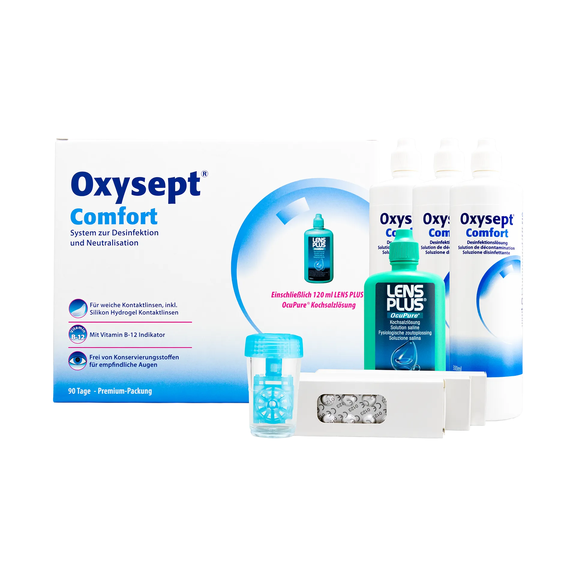 Oxysept Comfort Premium B12 - Premium Pack (3x300ml + 120ml + 90 Tabletten)